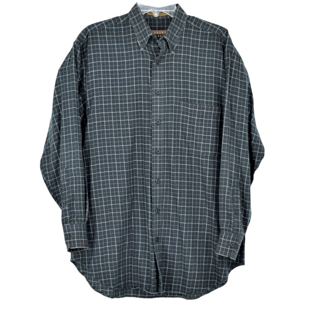 Robert Talbott Deep Green Brushed Cotton Check Plaid Button Down Shirt Mens Sz M